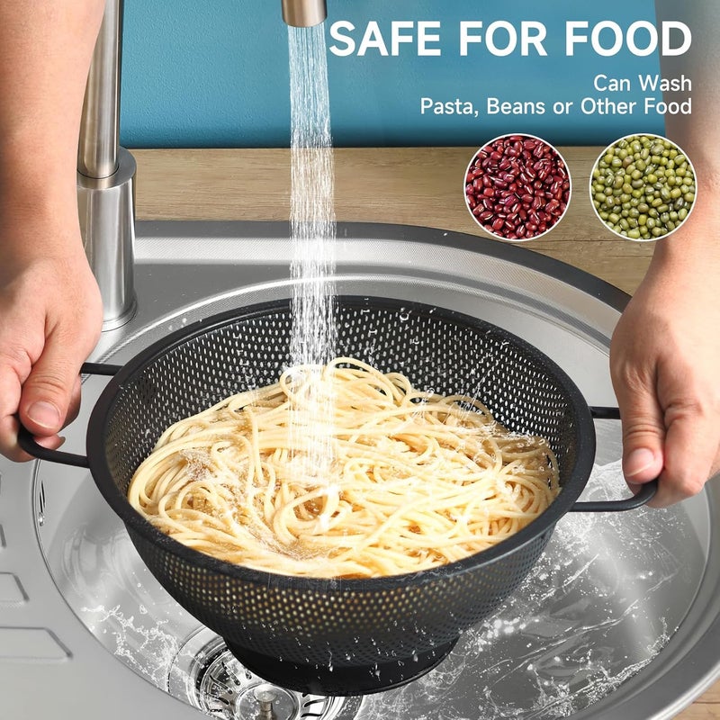 Kteniy Black Colander for Kitchen, 5QT, Stainless Steel Pasta Strainer with Handle, Pasta Strainer for Fruits Vegetables Cooking Food, Dishwasher Safe - Image 3